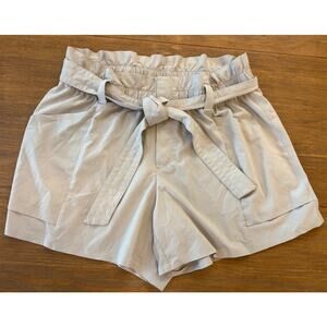 Athleta Womens Paperbag Waist Shorts Size 10 Beige Belted Lightweight Casual